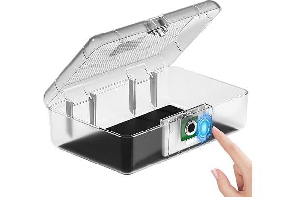 AICase Coffre-fort avec reconnaissance d'empreintes digitales biométrique pour les voyages et la maison, boîte de sécurité portable avec empreintes digitales et code morse, caisse à monnaie