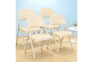 JMGJOY Lot de 4 Chaises Pliantes Interieures Portables Chaise De Salle à Manger En Similicuir Cadre Métal Siège Rembourré Maison Bureau Réception Sièges Invités Événements De Grande Envergure Max 145kg,Beige