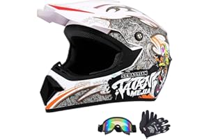 HaTur Casque de Motocross Casque Offroad ATV Casque Dot Casque de Moto de Cross pour Jeunes Unisexes Casque de Moto avec Lunettes Gants