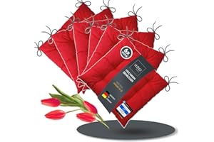 LILENO HOME Set of 6 Chair Cushions, Red, 40 x 40 x 6 cm, Seat Cushions for Garden Chairs, Kitchen or Dining Room Chairs, Comfortable, UV-Resistant Indoor and Outdoor Chair Cushion