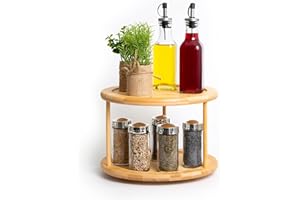 bioexxe Especieros para cocina Especiero Giratorio de 2 niveles, Organizador especias de madera versátil para cocina, baño y sala de estar -Organizador Especias Cocina que ahorra espacio 18x25 cm