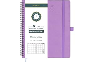 BEZEND Month to View Diary 2026-2027 with Notes (Jan 26 - Dec 27), Monthly Planner 23.4 x 19.6cm - 120 GSM Thick Paper, 2 Year Spiral Calendar with Tabs & Storage Pockets, Soft Cover, Lavender