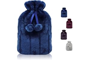 MOTONG 1 Pcs Fluffy Cozy Plush Cover-(Not Include Bottle) Detachable Warm Water Bag Cover Case Fit for 1.8 L Bottle Size (31 * 20cm) -Only Cover, Premium Soft Artificial Hot Water Cover(Dark Blue)