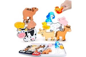 CHONGQILAO 12 Stück Holzpuzzle Bauernhoftiere Puzzle ab 3 Jahre, Holzspielzeug Puzzle, Steckpuzzle Geschenk für Kinder, Kinderpuzzle Holz Greifpuzzle Tiere, Lernspielzeug Pädagogisches für Jungen und Mädchen