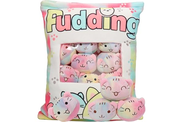 HXPLN Coussin en peluche pour chat, jouet en peluche, coussin à collation amovible, avec peluche, cadeau mignon pour les enfants (8 chatons colorés)