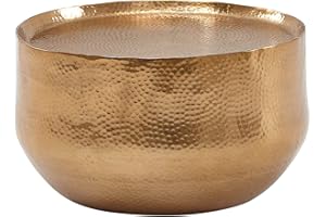 FineBuy Design Couchtisch rund 60 cm aus Metall Gold - Handgefertigter Aluminium Wohnzimmertisch mit Hammerschlag Orientalischer runder Alu Sofatisch