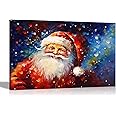 Artley Prints - Magical Abstract Santa Canvas Wall Prints Christmas Art to Hang Framed Colourful Living Room Decoration 40 x 30cm (16 x 12 inches) A3