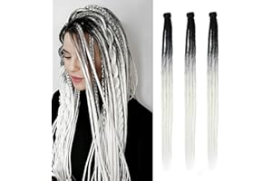 Dsoar Estensioni Dreadlock Sottili 20 Pollici Clip In Dreads Fatti a Mano Dreads 3Pcs Crochet Loc Extensions(Nero+Bianco)
