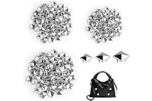 ErShiPing 300 Pcs Spikes Studs, Spikes Rivets Décoratifs Punk, Studs Clous à Carrés Punk en Métal Pyramidaux Argenté pour Bricolage Sacs Vêtements Bracelet en Cuir Artisanat Collier(8mm, 9mm, 10mm)