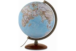 TECNODIDATTICA National Geographic Edge Classic Globe | Illuminated | Base in beechwood and metallic meridian |Political and physical map by National Geographic | Text in English | 30cm Diameter