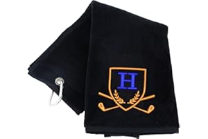 Always Looking Good Golf Towel with Monogrammed Embroidery Initial Letter Luxury Velour 50cm x 40cm Custom Embroidered Golf Towel with Carabiner Clip Gift- Golf Gifts for Men (Black, H)