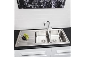 SÄUBER Stainless Steel 2 Bowl Double Kitchen Sink Inset Reversible Drainer + Free Waste