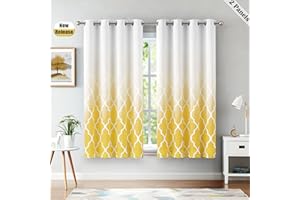 Beauoop Blackout Curtains for Bedroom Yellow Ombre Curtains 54 Inch Drop Geometric Print Eyelet Curtain for Living Room Darkening Thermal Insulated Window Curtain Drapes 2 Panel