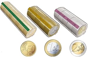 DESK GLOBAL Blister Monedas Pack de 300 Cartuchos - Clasificador de Monedas Para Euros y Céntimos - Porta Monedas Homologados y Reforzados (100 Blisters por Moneda)(2 €, 1€, 0,50€)