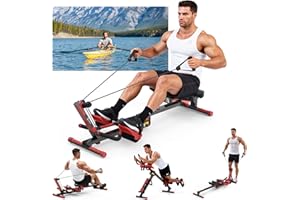 HIFAST Rowing Machines for Home Gym, 4 in 1 Rowing and Ab Machine with 2 Levels of Workout Resistance, Quiet & Foldable Rower Machine with 3 Adjustable Handle Heights & LCD Monitor, Comfort Seat