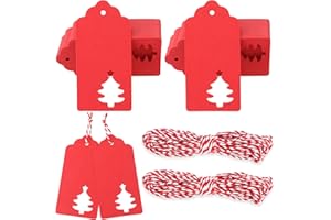 G2PLUS 100pcs Tag Regalo Etichette,Etichette Regalo,targhette Carta kraf, Etichette Artigianali con Corda di Natale Perfetta per Decorare L'Albero di Natale, Lavoro Fatto a Mano(Rosse)