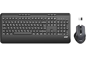 acer Tastatur Maus Set Kabellos, 2.4 GHz, Ergonomische Tastatur und Maus Combo in Voller Größe mit Handgelenkauflage, USB-Empfänger 2 in 1, Multimedia-Hotkeys für PC, Laptop - Deutsches Layout