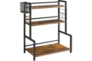 YMYNY Portaspezie Con Cestino in Metallo, Scaffale da Cucina a 3 Ripiani, Organizzatore di Spezie Con 6 Ganci, per Cucina, Sala da Pranzo, Ufficio, 43 x 24 x 53CM Marrone Vintage e Nero HSR006H