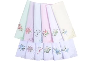 SALBSEVER 12 Stück Stofftaschentücher Damen, Baumwolle Vintage-Blumen-Taschentuch mit Floraler Spitze, Bestickte Blumenmuster für Hochzeitsfeier