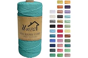 Uiopa Corde Macramé 2mm x 200m, Ficelle Macramé 3-Ply Corde Coton, Fil Macramé de Tressée DIY pour Cintres de Plantes Tentures Murales Jardinage Décoration Bohème (Paon Bleu)