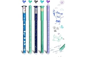 GutSache 5er Set radierbare Gelstifte mit thermoempfindlicher Radiertinte, Radierbar Tintenroller 0,7mm, Verschiedene Tintenfarben und Tiermotiven & Astronauten-Designs, Für Schulsachen Bürobedarf