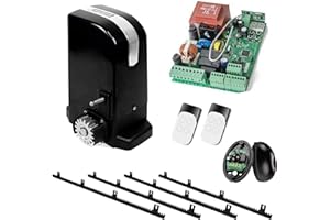 CARCASASCHULAS Kit Completo Motor corredera Profesional para automatizar Puertas y cancelas correderas de hasta 500 kg de Peso, con Cremallera de Nylon y Acero, fotocelula, mandos, y Placa de maniobras.