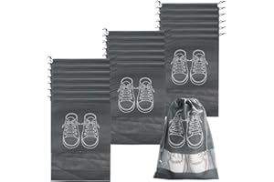 WOOKIT 10PCS 20PCS Sac à Chaussures de Voyage, Ensemble de Sacs à Chaussures en Molleton imperméable et Anti-poussière, avec fenêtre Transparente et Cordon de Serrage (17x12)