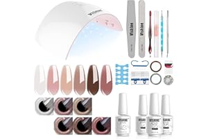 Vishine Nagellack Set Starterset mit Lampe 36W UV Lampe für Gelnägel Starterset 6 Farben Nudefarben UV Nagellack Set Herbst Winter Gellack UV LED Nagellampe Set UV Gel Shellac Nagellack Set #055