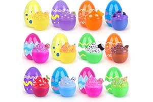 HOAROSALL Easter Gifts for Kids 12 Pcs Pre Filled Easter Eggs With Slime Easter Eggs For Kids 3.34 Inches Kids Easter Toy for Easter Basket Filler Easter Gift for Theme Party Easter Egg Hunt Stress Relief Toys