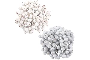 FEELAVA Packung mit 240 Stück künstliche gefrostete Stechpalmenbeeren, weiße und silberne Mini-Glitzer-Weihnachtsfrucht-Fruchtbeerdekoration für die Festivalhochzeit DIY künstliche Beerenblume für zu Hause