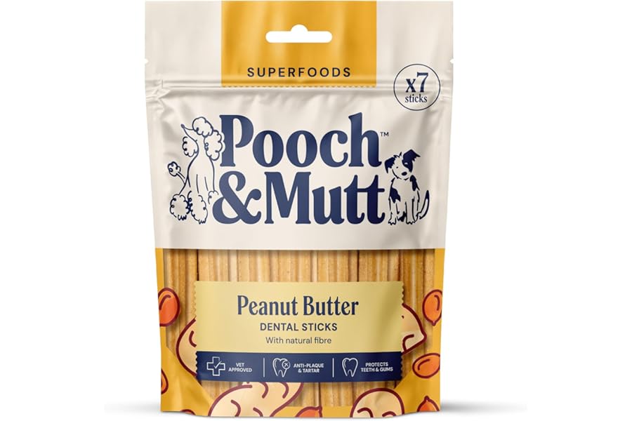 Pooch & Mutt - Peanut Butter Dog Dental Sticks (Regular Sticks), Dog Dental Chew, for Teeth and Gums Cleaning, 1 pack of 7 sticks (packaging may vary)