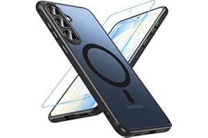 Magnetisch Für Samsung Galaxy S25 FE Hülle mit Panzerglas Glas,Militärschutz Handyhülle für S25 FE mit MagSafe Matt Transluzente Robust Schutzfolie Schutzhülle Case Cover für Samsung S25 FE(Schwarz)
