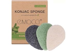 ‎EMOCCI PRO Natürlicher Bio Konjac Schwamm Gesichtsreinigungsschwämme mit Aktivkohle-Peeling aus Bambus Super sanft für empfindliche Körperhaut