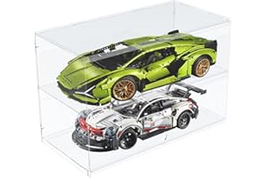 JOODYYOO Vitrine en Acrylique a 2 Etageres pour Lego Cars F1 Ferrari SF-24 42207, Ferrari Daytona SP3 42143, Boite Protection Anti-poussiere pour Maquette de Voiture à l'echelle 1/8 Collection, 65 x 34 x 47 cm