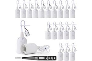 QLOUNI 20 Pezzi Portalampada E27 Portalampada Base della Lampadina con Filo e Terminale Porta Lampadina con Tester di Tensione Supporto della Lampada per Lavori, Cantiere, Ristrutturazione (Bianco)