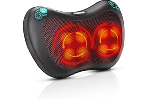TAKRINK Neck Massager Pillow Back Massage Shiatsu Massager with Heat 8 Deep Tissue Kneading Nodes 3 Speeds 2 Directions for Lower Back Neck Shoulders Muscle Pain Relief Use at Home Car