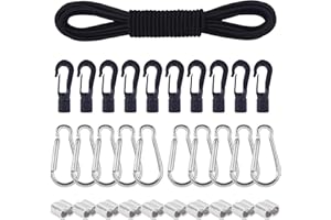 AWBEOT Corda Elastica 6mm x 10m, Tenditore Elastico Nero, Elastico in Gomma, Corde Elastiche con 10 Ghiere in Alluminio, 10 Gancio in Plastica, 10 Moschettone, per Teloni, Tende, Trasporto,Lacci,Zaino