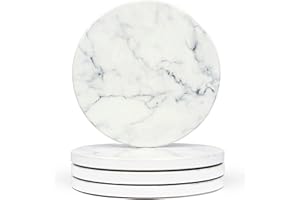 Naivasha Homeware Marble Coasters Set of 4 - Stunning Decorative Coasters in GLOSS Finish, Elegant Stone Coasters with Cork Bottom - White Marble