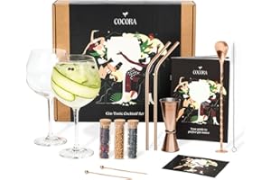 Cocora Kit Cocktail da 11 Pezzi | Set Gin Tonic Regalo | Calici, Misurino, Cannucce e Spezie | Idea Regalo Eco-Friendly (Rose)