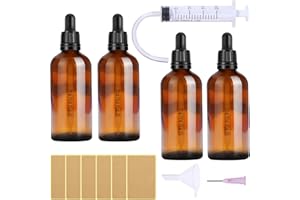 Nuts OT nuts 100ml 4Pezzi Ambrato Bottiglie Contagocce Pipette Contagocce Boccette con Pipetta Marrone Contagocce Vetro con Imbuti, Tappo Nero per Laboratorio,Aromaterapi