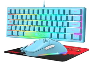 LEXONELEC UK Layout Wired Peigne 62 Touches Clavier de Jeu RGB Rainbow Light Sculpture Laser 10 Chroma RGB 12000DPI Silent Respirant Honeycomb Shell Mouse + Tapis de Souris pour PC Gamer (Blue)