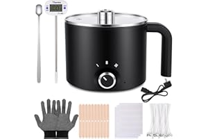 Euakee Derretidor De Cera Eléctrica Para Hacer Velas, Olla De Fusión De Cera De 1.8L, Kit De Fabricación De Velas, Incluye Juego De Mechas, Pegatinas Para Mechas, Centrador, Cuchara y Termómetro