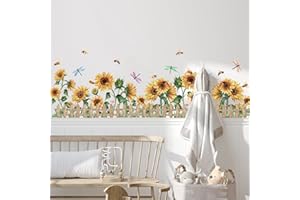 ANHUIB Blumen Wandtattoo,Sonnenblumen Wandtattoo,Wandsticker Garten Blumen,Wandaufkleber Pflanze Blumen,Sonnenblume Wandsticker Mädchenzimmer,Wandaufkleber Schlafzimmer Wohnzimmer Fenster Wanddeko
