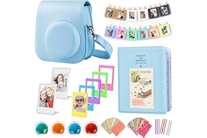 EVOARL Sofortbildkameras Zubehör Set Kompatibel mit Instax Mini 12, Schönes Geschenkset einschließlich Kameratasche | Fotoalbum | Fotorahmen | Bunter Filter | Foto Aufkleber Usw (Pastel-Blue)