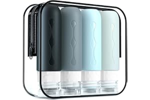 Gemice zestaw silikonowych butelek podróżnych, 90 ml, 4 sztuki, szczelne pojemniki podróżne i przybory toaletowe, zatwierdzone przez FDA, pojemniki na płyny, do szamponu, kremu, odżywki, pielęgnacji