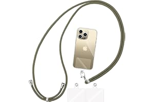 Olliwon Tour de Cou Téléphone Réglable avec 3 Patchs, Cordon de Collier de Longe Portable Universelle Compatible avec Plupart des Smartphones - Lanière Armée Verte