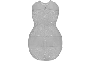 happiest baby Couverture d'emmaillotage Sleepea - Cotton 100% Bio - Favorise Un développement sain des Hanches (Gris Motif Étoiles, Moyen)