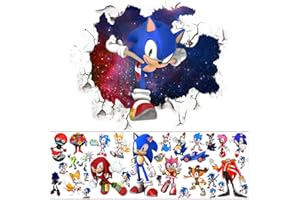 IFHDO Soniic Pegatinas Decorativas Pared, Soniic Murales Adhesivos, Pared Decorativas Pegatinas Infantiles Pared Dibujos Animados Creativas Pegatinas para Children Dormitorio Pared Decoración