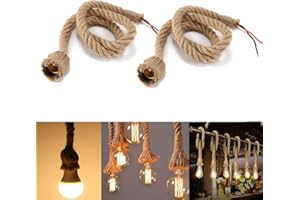Weskjer E27 Lampada a sospensione con cavo di base, Konesky Vintage Canapa a fune a testa singola Lampade a sospensione Corda 3.3ft / 1M