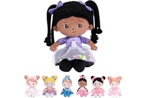 Starpony OUOZZZ Poupée en Chiffon Peau Noire Double Tresse Poupee Bebe Fille pour 1 2 3 4 an Doux et sûr à Jouer 36CM Violet